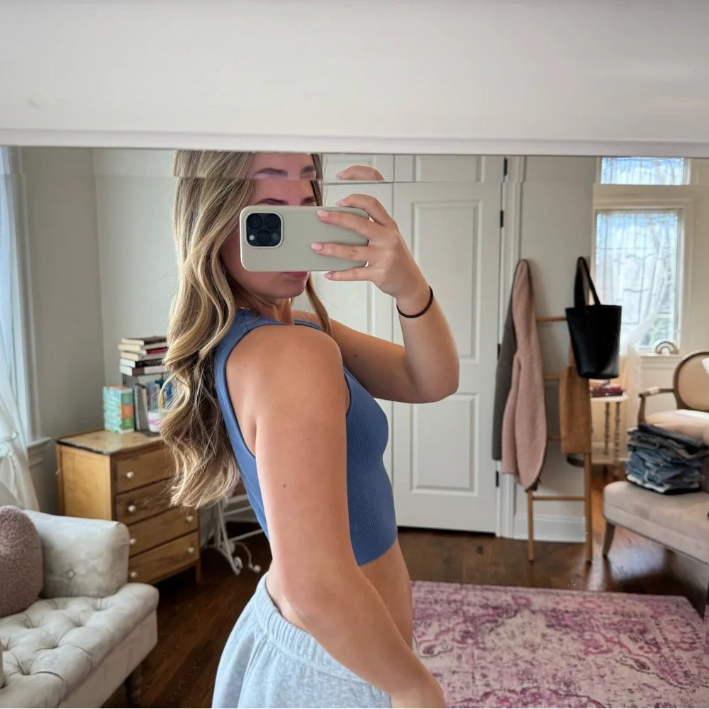 Blue Sleeveless Ribbed Top - Picture 2 of 2